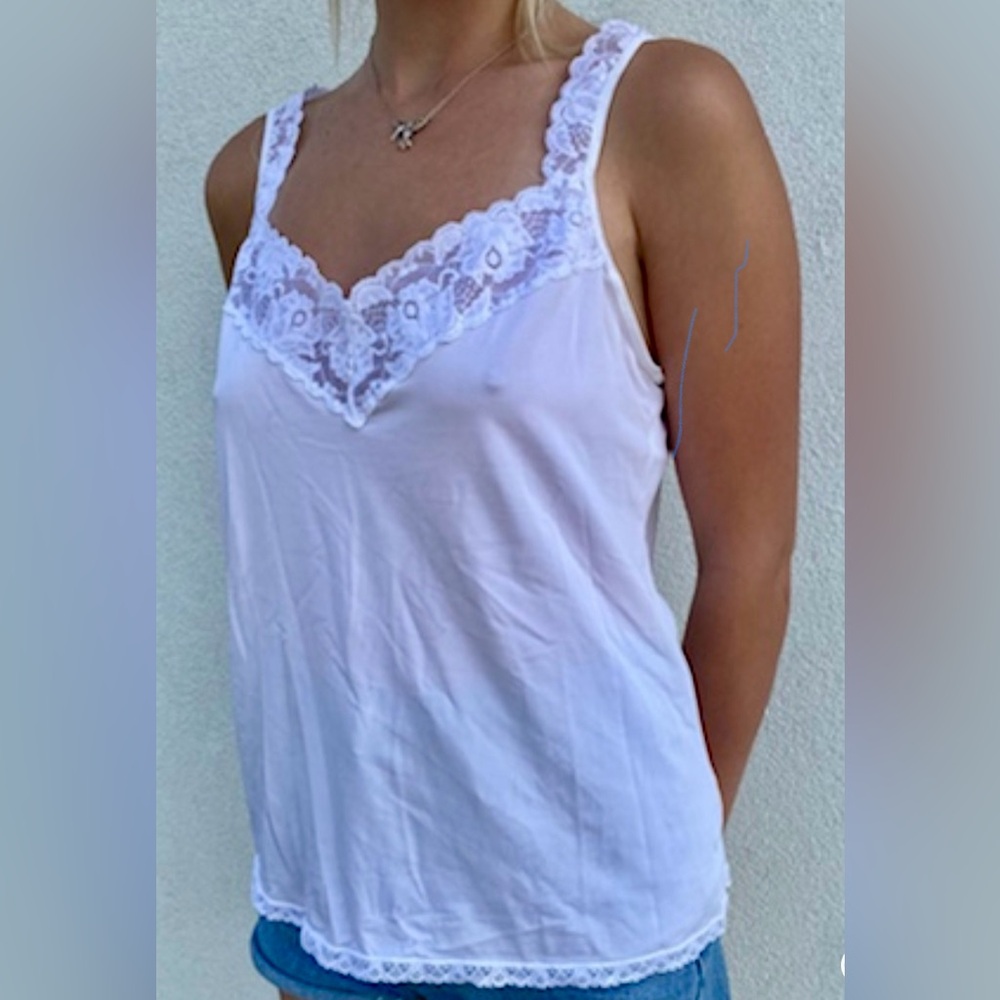 White Lace Trim Vanity Fair Tank